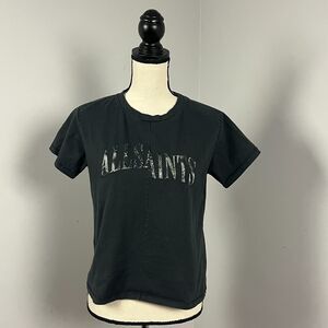 Allsaints Revo Mic Spliced Logo Graphic Tee Washed Black/Gray Women's Small